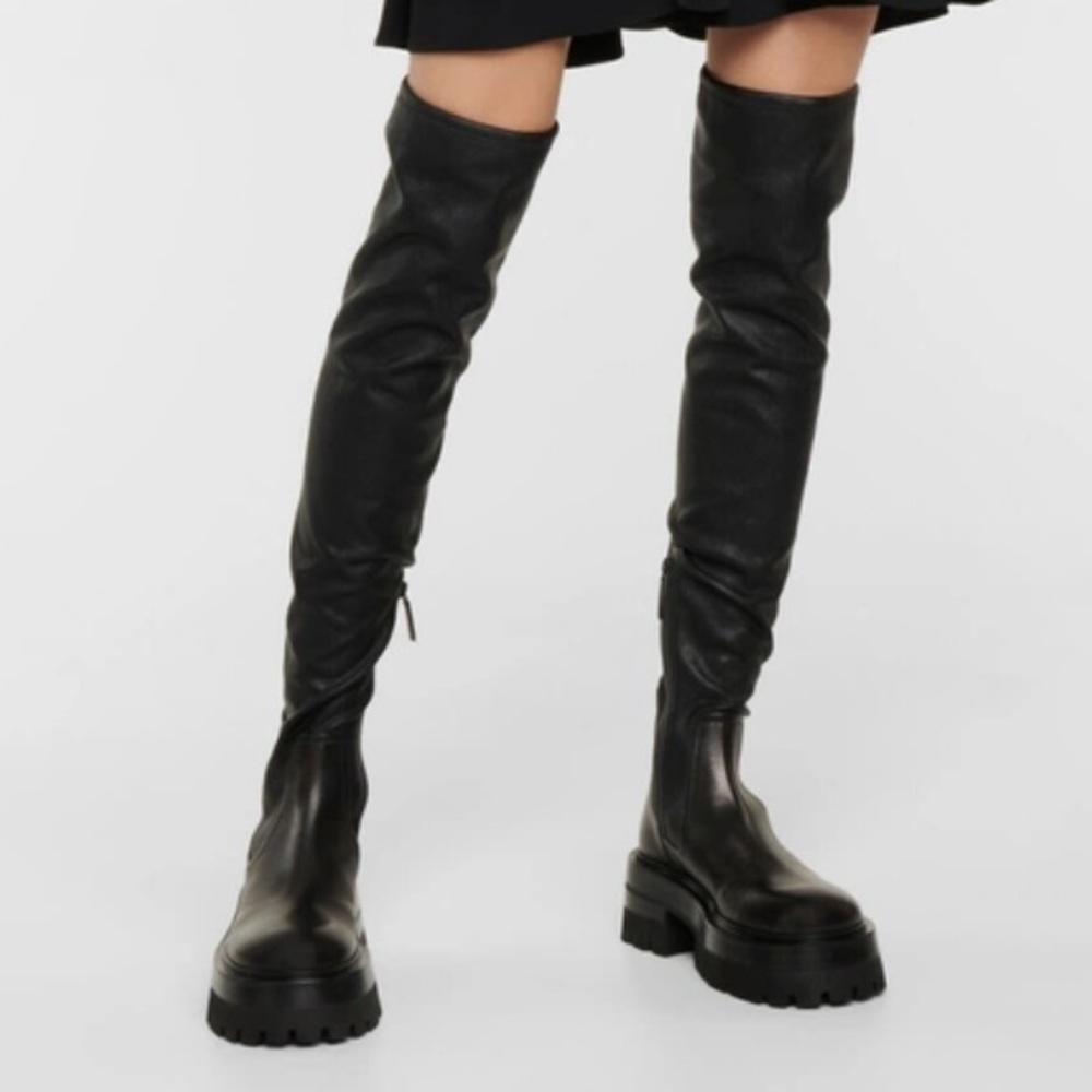 Versace Leonidis Over The Knee Leather Boots in Olive Green Size 37 New